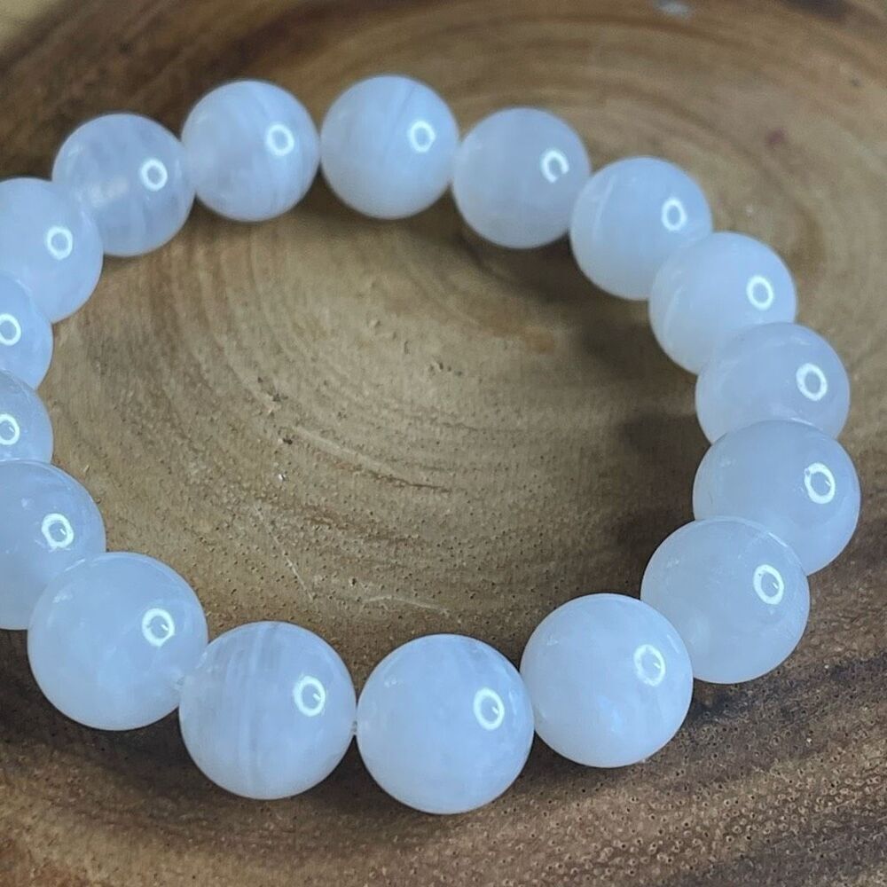 White Moonstone beaded bracelet 7” crystal healing beads 8mm blue flash
